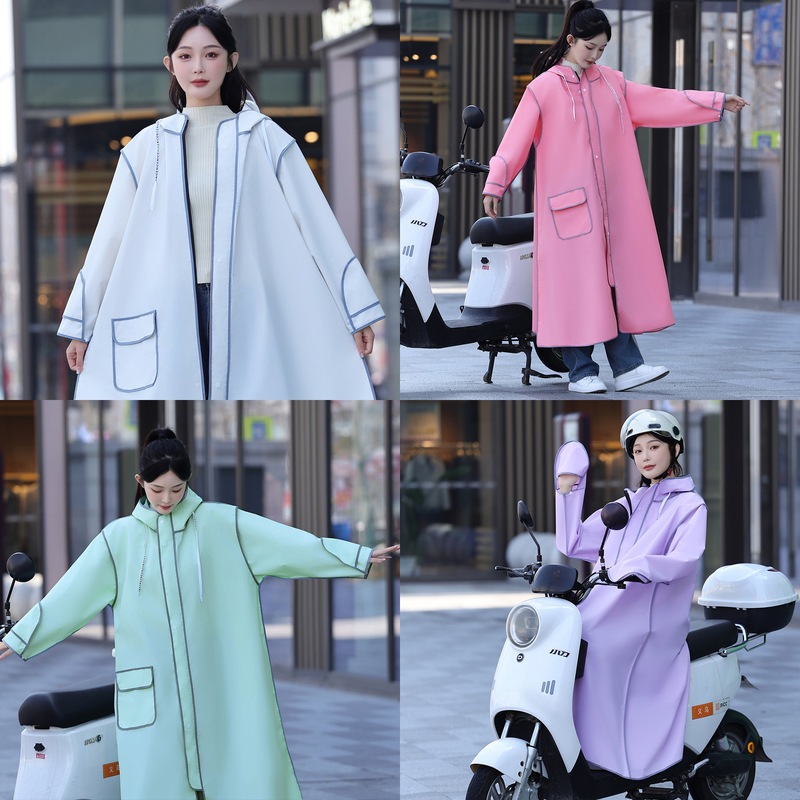 レディースロングレインコート、全身を覆う防雨電動自転車用、大人用、一人用、一体型、人車分離型レインポンチョ|undefined