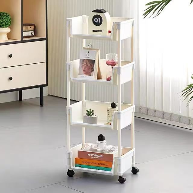 Movable Storage Rack Trolley Storage Rack Kitchen Living Room Bedroom Multi-Purpose Home Bookshelf Storage Rack