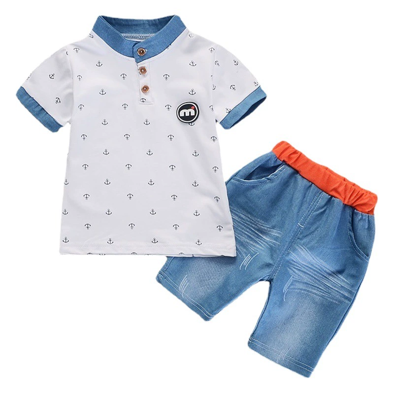 Мальчик с короткими рукавами Летний новый детский спортивный набор с вертикальным воротником