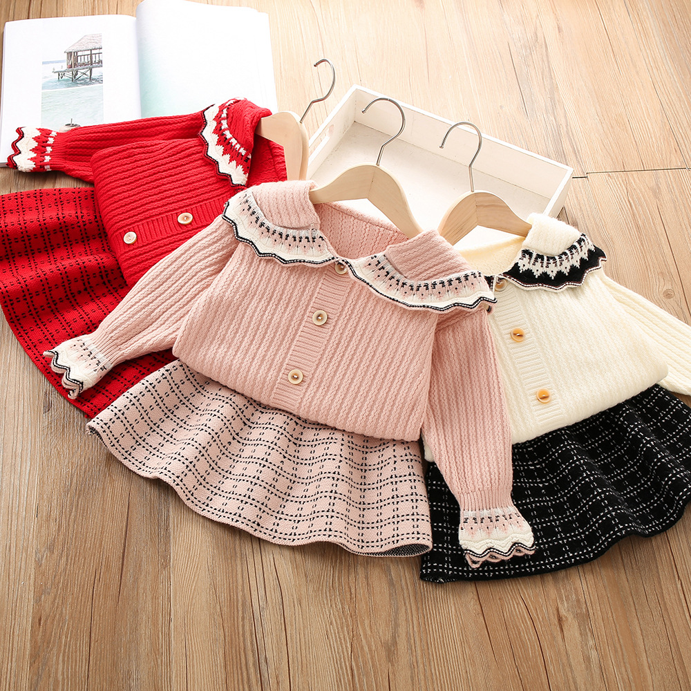 Pull pour enfants, nouvelle édition coréenne, petite fille, à la mode, col Polo, Cardigan tricoté deux pièces, 2023_voghion.com