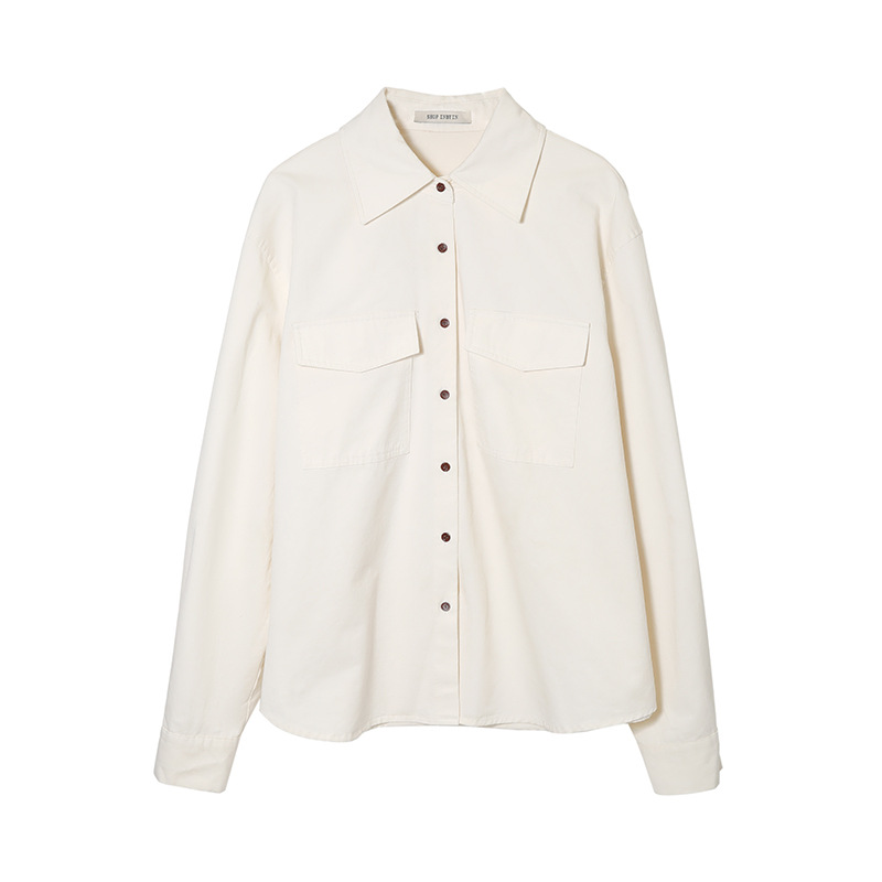 (2개) [반품 없음 변화 없음] 더블포켓 롱슬리브 셔츠 재킷 여자 겨울 아우터웨어 느슨한 탑 올매치 캐주얼 셔츠