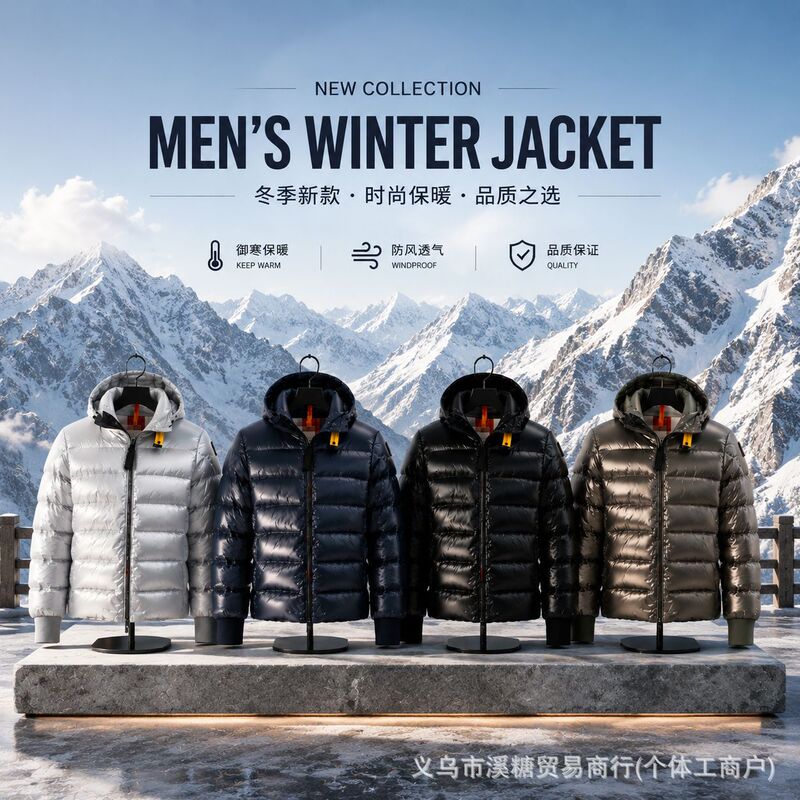 Cross-Border High-End Version Men's Hooded Thickened White Duck down Quilted down Jacket Windproof Warm Coat Trendy