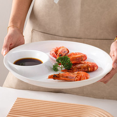 批發純白陶瓷餃子盤帶醋碟白灼蝦盤三文魚刺身圓形旦形子母盤菜盤