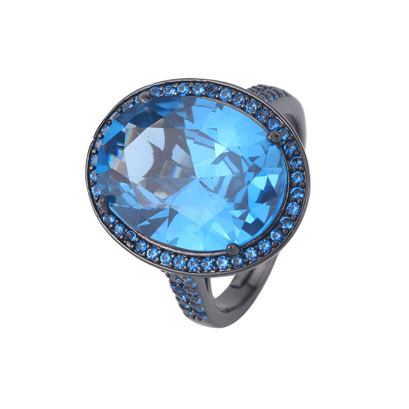 2024 nuevo Zhuang Sheng joyería fondo de cobre chapado en oro simulación azul puntiagudo cristal negro oro personalidad traje 13*18-12*16