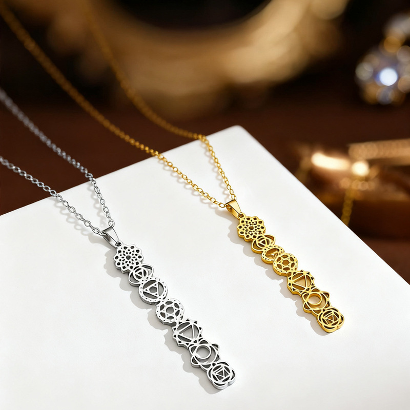 7 Yoga Element Pendants 304 Cut Stainless Steel Necklace Women's Tassel Line Clavicle Chain Fashion Commuter Style