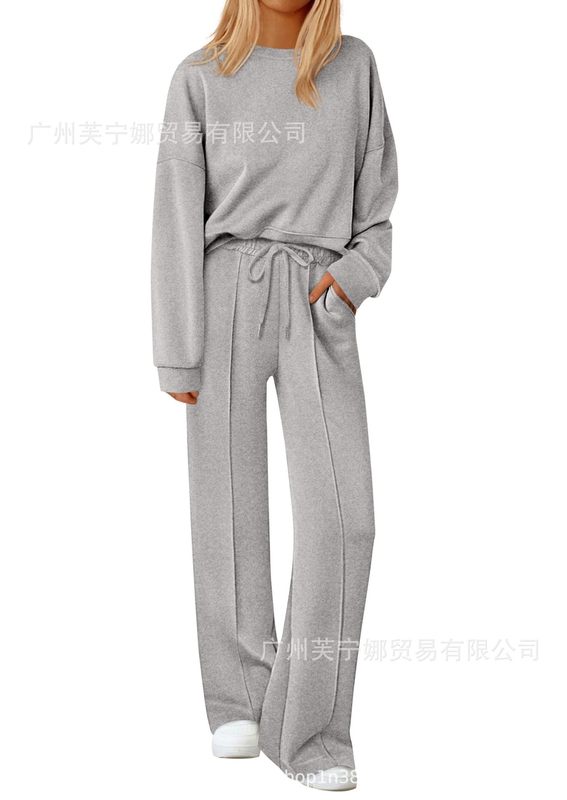 2025秋冬欧美跨境亚马逊temu速卖通新款宽松纯色长袖长裤两件套装|undefined