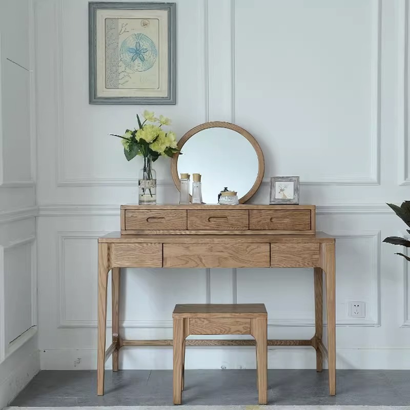 北欧白蜡木梳妆台梳妆凳组合家具现代简约卧室化妆桌梳妆桌带镜子