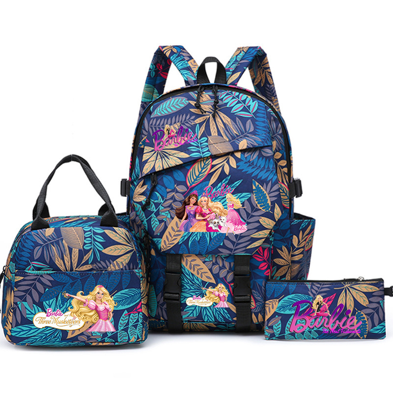 New Barbie Princess School Bag Three-piece Barbie Pencil Case Lunch Bag Thermal Insulation Three-piece Set New Barbie Princess School Bag Three-piece Barbie Pencil Case Lunch Bag Thermal Insulation Three-piece Set