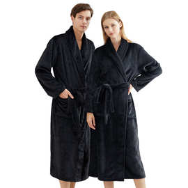 2025冬季新款情侣跨境法兰绒浴袍男女欧美大码纯色酒店亚马逊睡袍