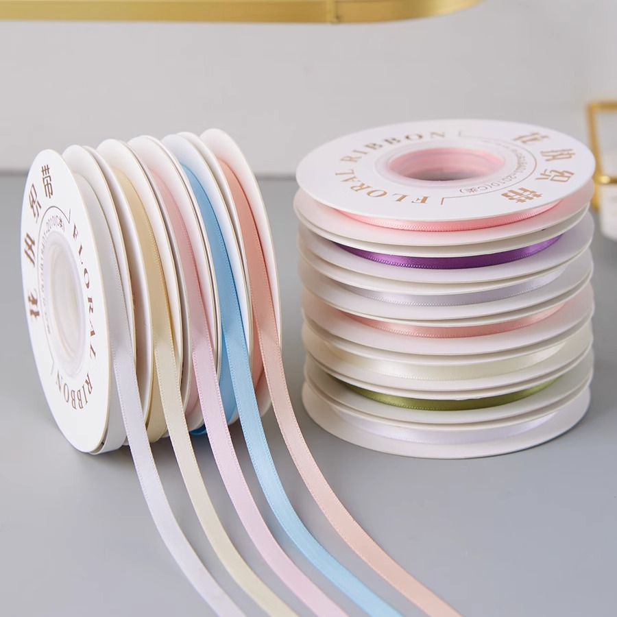 100 yardas de cinta de poliéster de doble cara Macarons, decoración de ramo, regalo, embalaje de flores, cinta de color sólido al por mayor