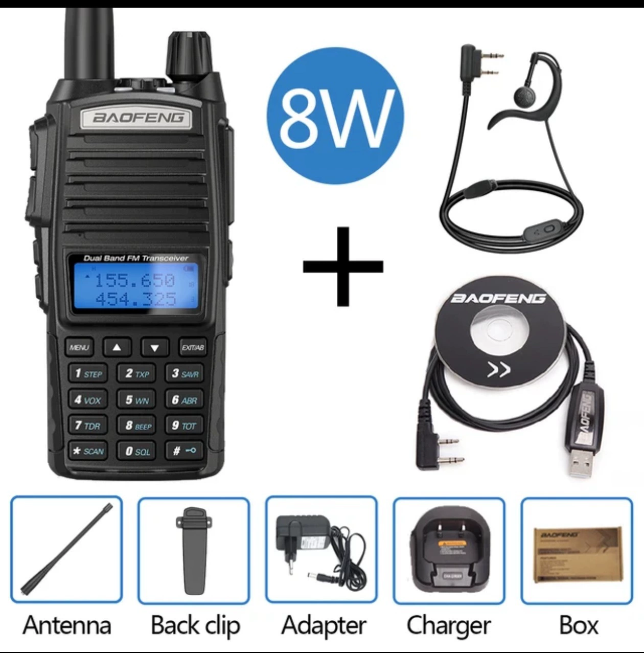 Портативная рация Baofeng UV-82, двухдиапазонная 5W/8W, двойной PTT, варианты длинной батареи