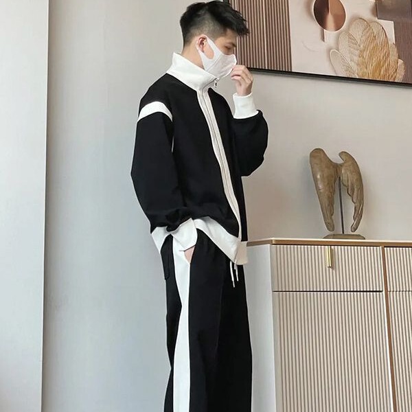 Spring and Autumn Coat Couple's Sportswear Men's Two-Piece Casual Sports suit Men's Fashionable Collocation Handsome Zipper Cardigan