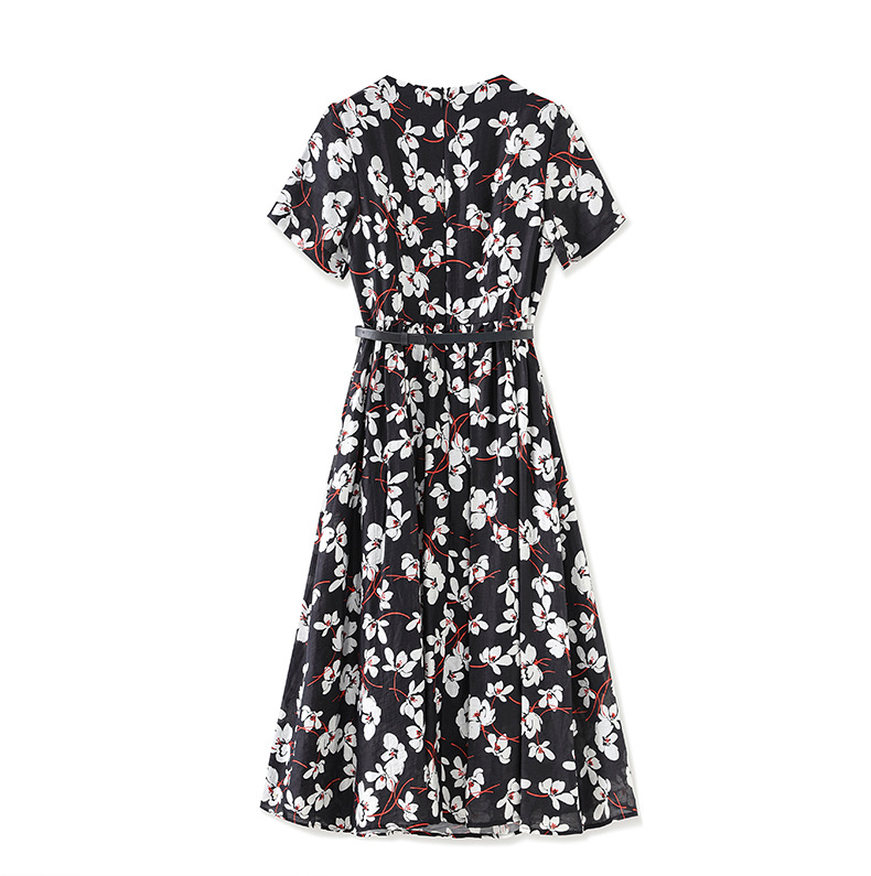 Váy maxi nữ tay ngắn thắt lưng chất liệu Tencel linen in họa tiết — Màu đen chi tiết 16