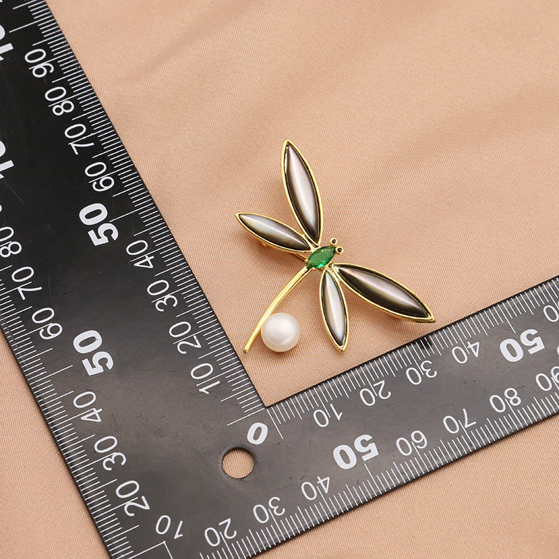 Broche de La Perla natural plateado 18K oro micro incrustaciones ZIRCON libélula negro ramillete hembra pin soporte vacío joyería artística femenina image 4
