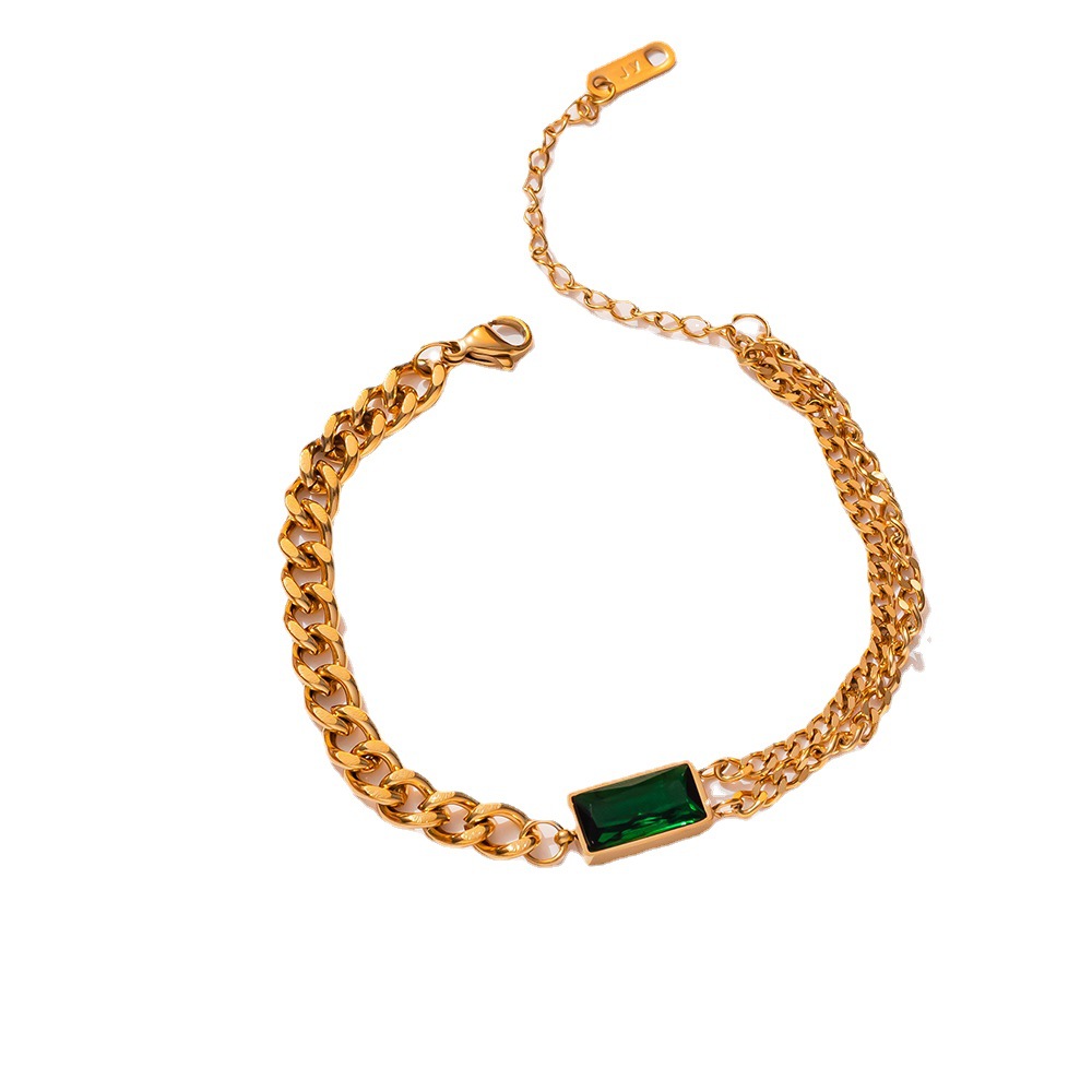 Titanium steel fashionable insp style niche design sense, emerald temperament bracelet, female personality simple hand_voghion.com