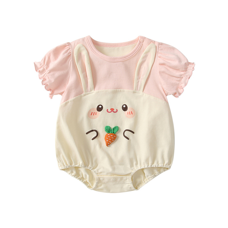 赤ちゃんのお尻の服の夏の薄いタイプの新生児の赤ちゃんの半袖の三角の服のかわいい大根の超萌えの外出の服