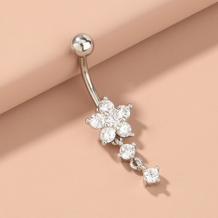 Cross-border explosions puncture jewelry creative exquisite 3A zircon string plum navel nail stainless steel pendant navel nail