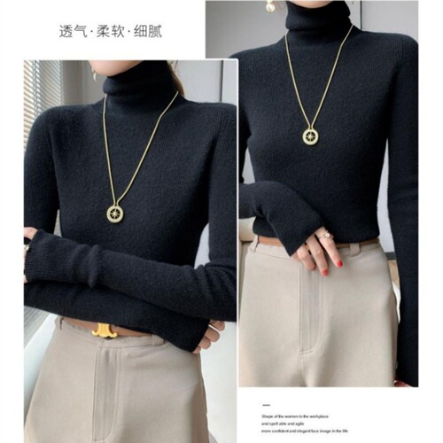 Layered High-Neck Thicker Crew Neck Knit Top for Women, Stylish Long-Sleeve Turtleneck Crew Neck Sweater for Women