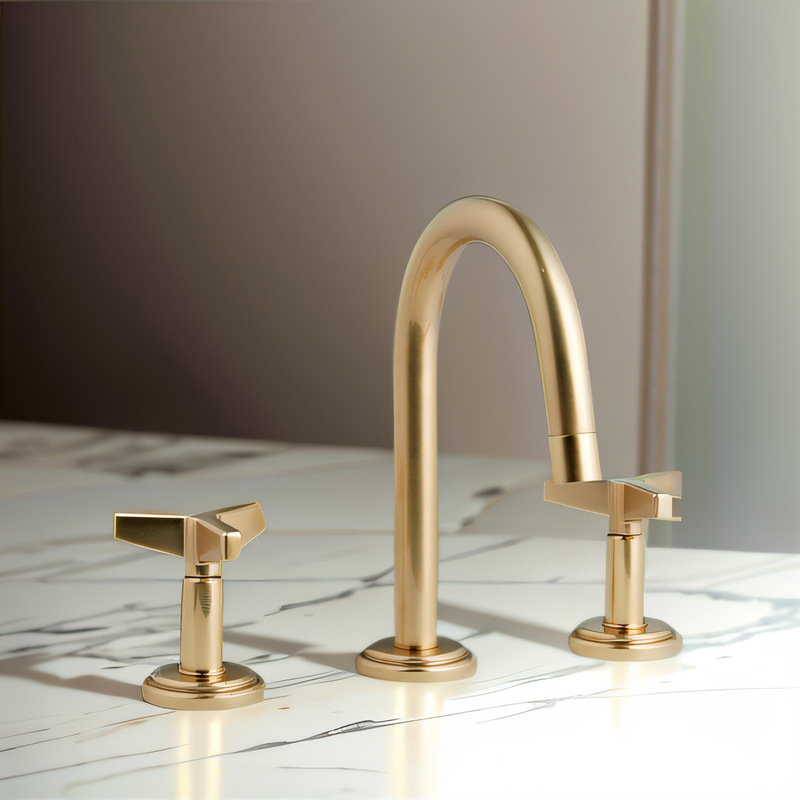 American Classic Bathroom Brass Curved Pipe Faucet Black Pvd Gold Brushed Nickel Plated Double Handle