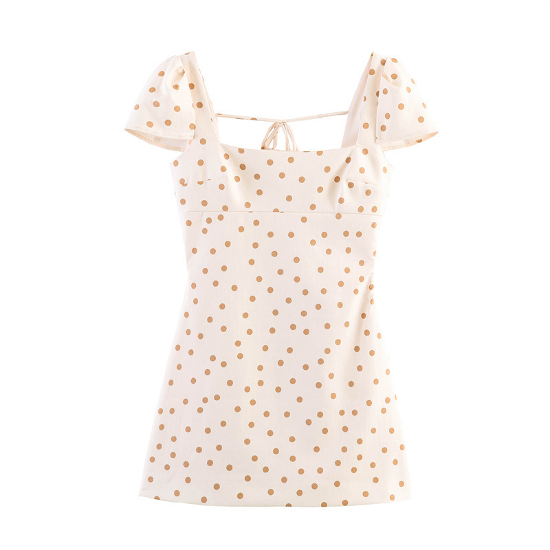 Foreign Trade Wholesale European and American Style Women's Clothing Fashionable Polka Dot Backless Mini Dress with Bow Decoration 4661350 Foreign Trade Wholesale European and American Style Women's Clothing Fashionable Polka Dot Backless Mini Dress with Bow Decoration 4661350