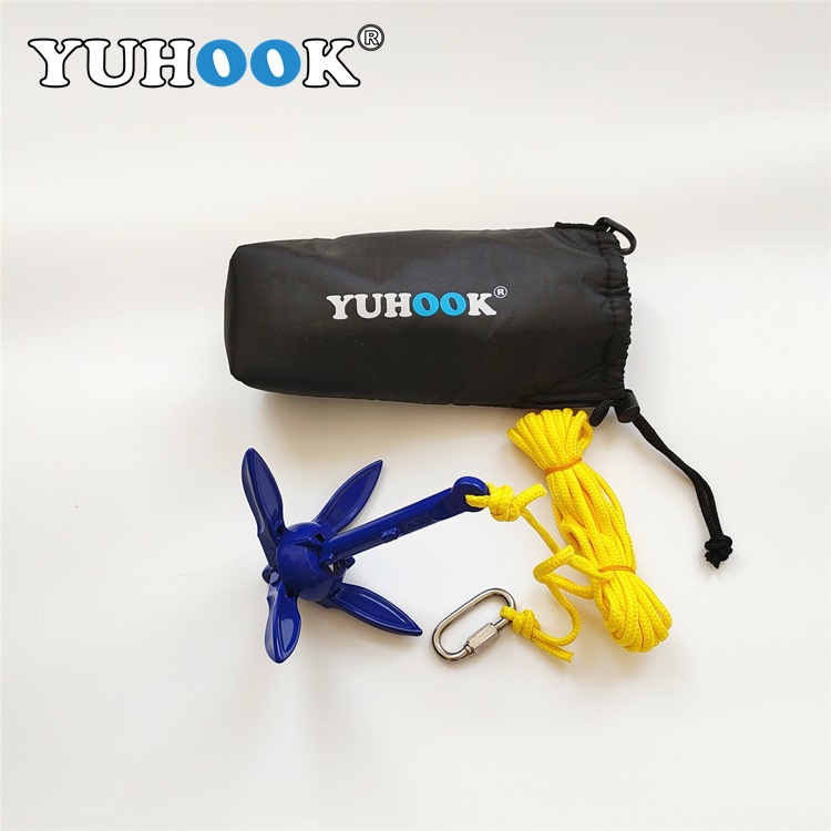 铝锚折叠锚组合橡皮艇锚皮划艇锚冲锋舟充气钓鱼船用锚黑包YUHOOK