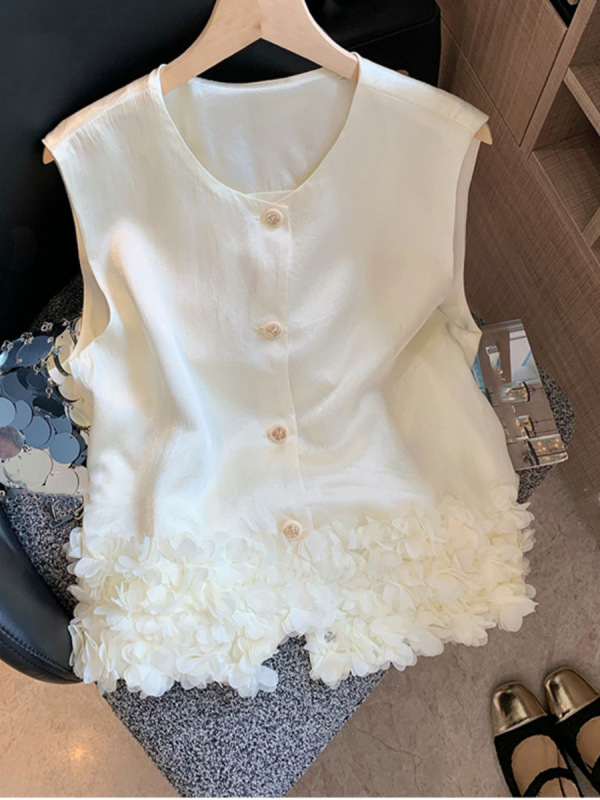 新しい中国風の立体花裾アセテートノースリーブトップ女性の夏の新しいハイエンド痩身チョッキベスト韓国|undefined