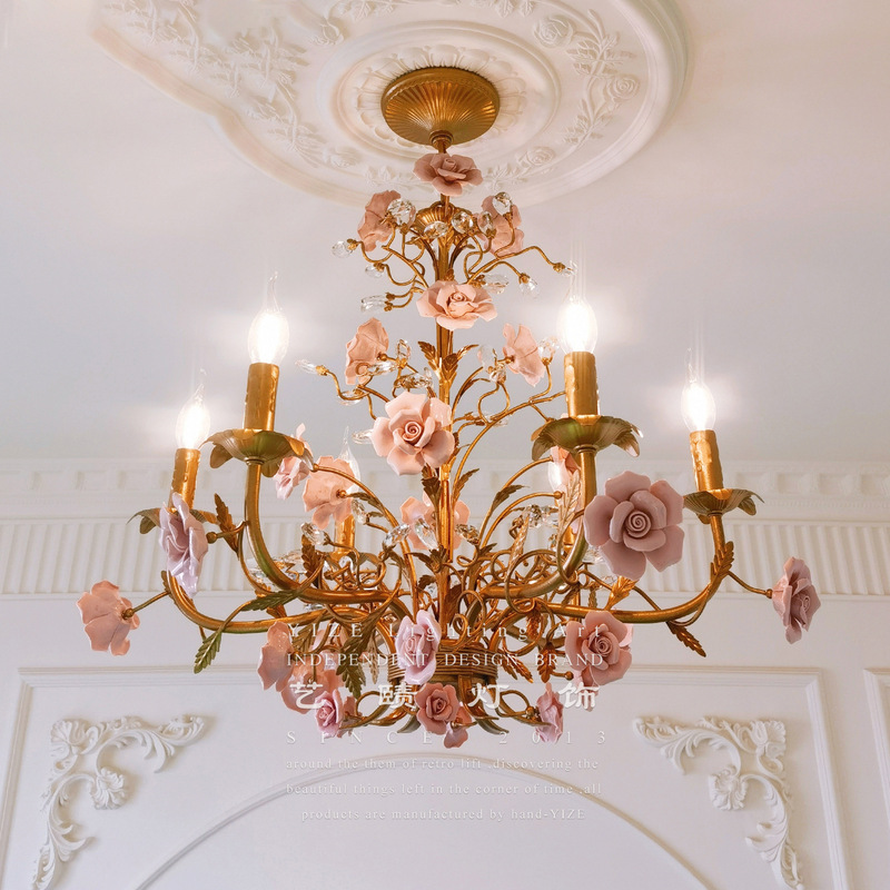 French Retro Style Chandelier Rose Flower Clothing Store Guest Restaurant Candle Lamp American Country Children's Room Bedroom Lamp French Retro Style Chandelier Rose Flower Clothing Store Guest Restaurant Candle Lamp American Country Children's Room Bedroom Lamp