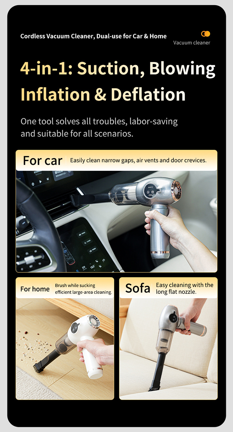 Car-mounted vacuum cleaner for cross-border use, long-lasting battery life, convenient cleaning and dust removal device, rechargeable handheld vacuum cleaner for home and car use