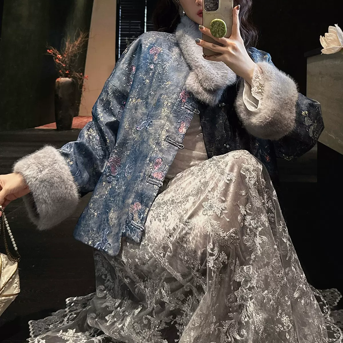 【如意】新中式刺绣棉服新款毛领加厚拜年服女装外套国风上衣冬