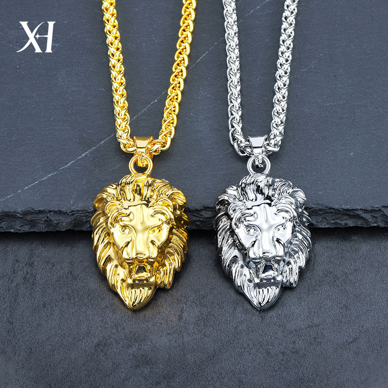 Cross-border factory wholesale hip hop hiphop alloy lion head necklace jewelry men's hipster jewelry gift