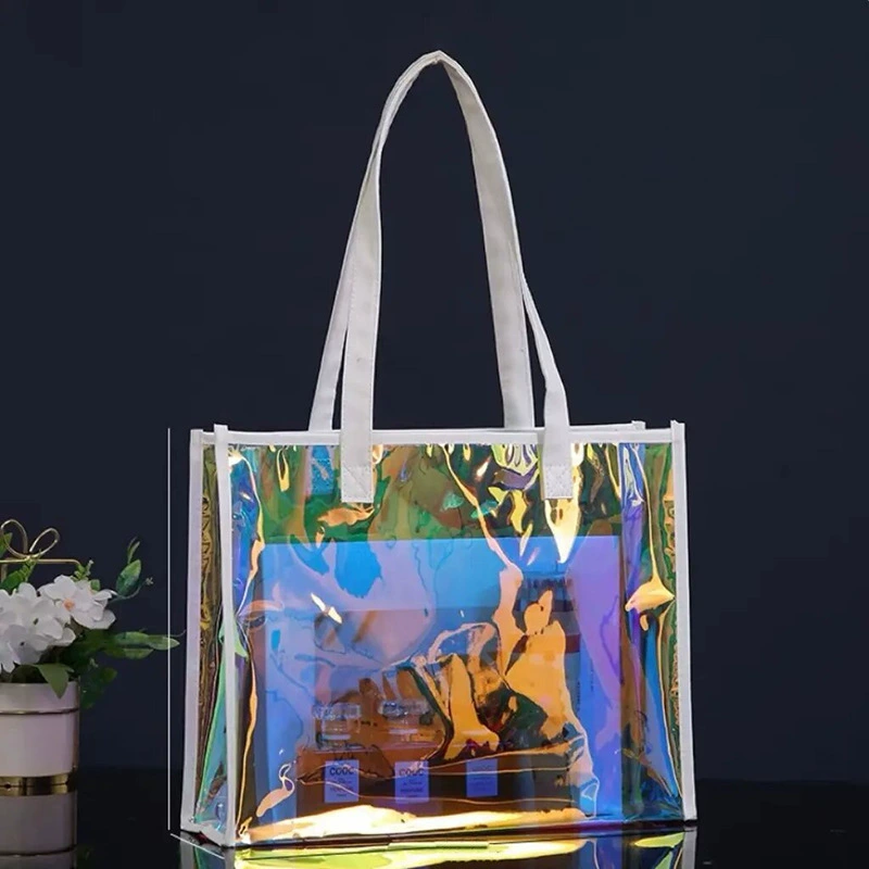 Спотовая сумка лазерная сумка Красочный ПВХ портативный подарочный пакет для открытия праздничной рекламы Студенческая книжная сумка оптом