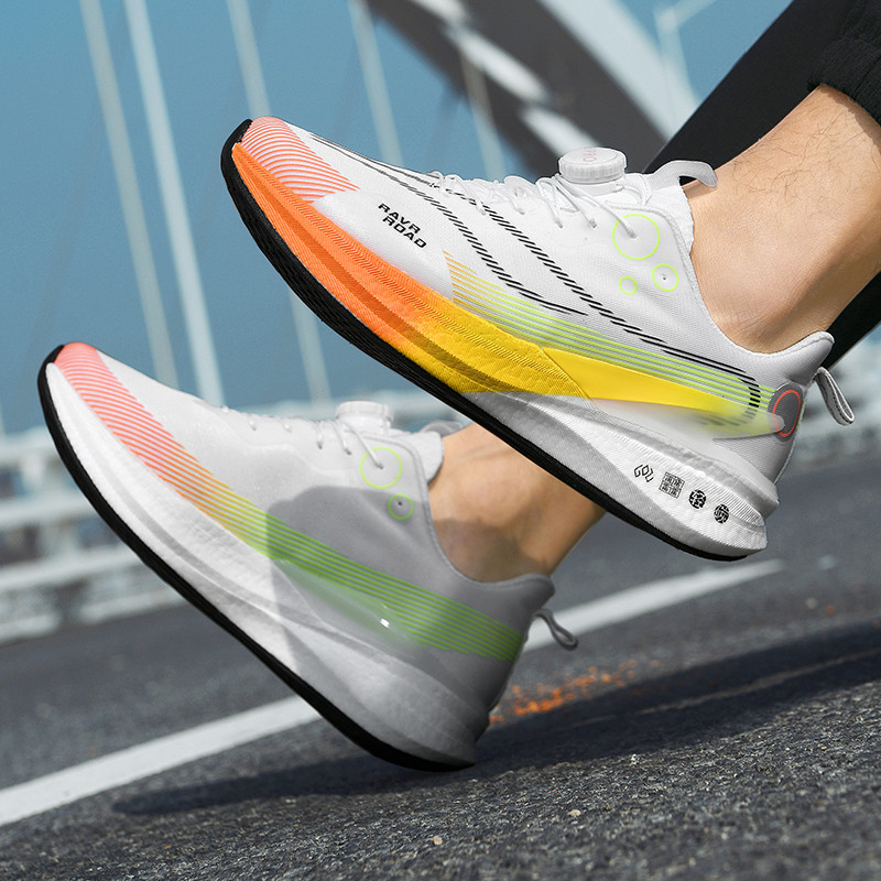 Zapatos para correr con tabla de carbono para estudiantes de primaria y secundaria, zapatos deportivos con hebilla giratoria de suela realmente explosiva, clases de educación física, zapatos ligeros para niños, primavera y verano