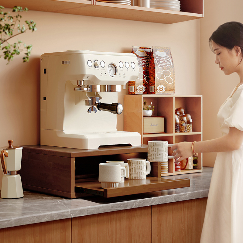Portavasos de madera maciza, soporte de máquina de café, soporte de aumento, soporte de almacenamiento de taza de café, soporte de taza de escritorio, soporte de taza de cajón