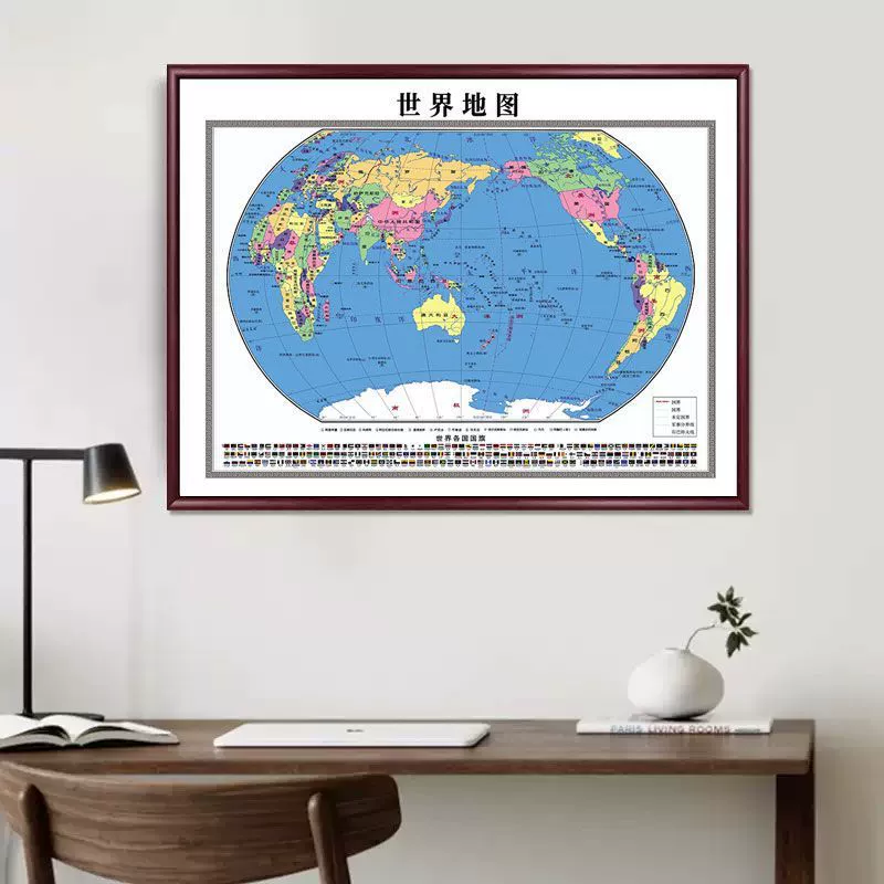 Карта мира мира China с рамкой, версия 2025, декор для офиса, крупная настенная картина