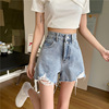 2021 Spring and summer Leisurely Korean Edition cowboy shorts Easy hole Super shorts Easy Broad leg Hot pants