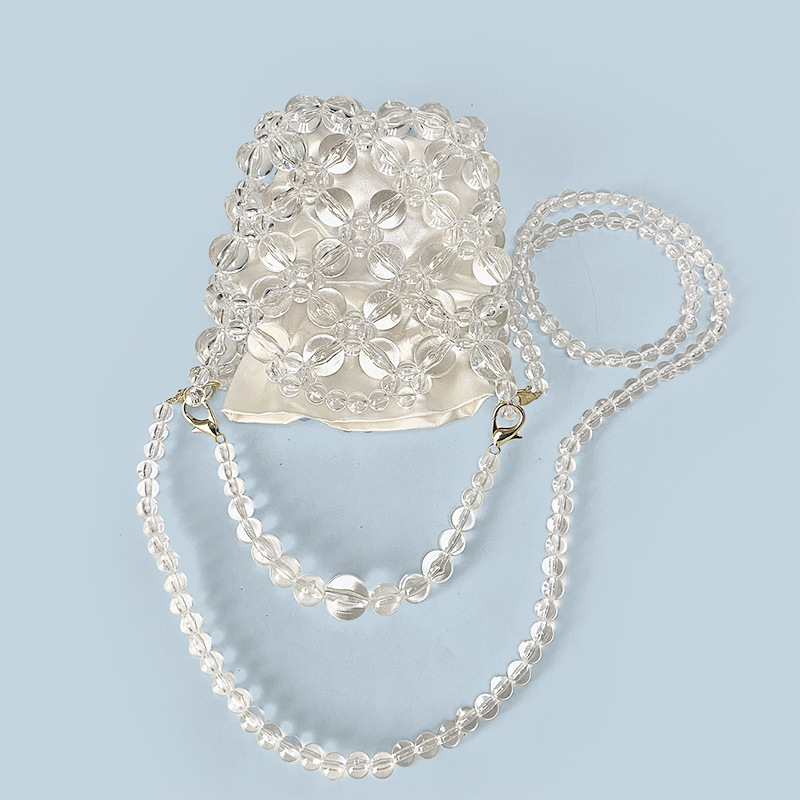 New Transparent Irregular Hand-Woven Acrylic Crystal Beaded Banquet Phone Bag Crossbody Bucket Mini Bag - Thumbnail 4