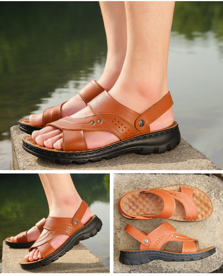Dép sandal nam da bò lớp đầu hở ngón đế dày thoáng khí size lớn — 10135 màu đen, 10888 Màu nâu, 10888 màu đen, 12129 Màu nâu chi tiết 20