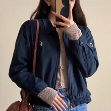 跨境工厂RL老钱风工装上衣美式复古POLO翻领外套女老干部夹克衫秋