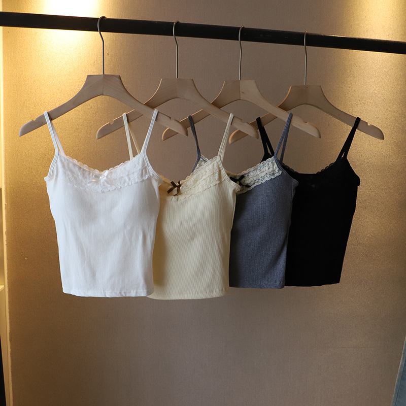 98g Weight Cotton, Spandex Fabric Type Short Top Length Camisole Tops Type Holiday, Daily Occasion Strap Neckline Slim Fit Type Solid Color Pattern Summer, Spring Season Women's Gender Lace Design Casual, Elegant Style Wholesale Women's Casual Elegant Solid Color Lace Tank Tops 4