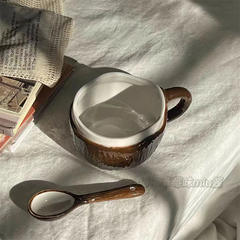 创意椰子壳咖啡杯高颜值陶瓷牛奶马克杯感小众椰壳撞色杯|undefined
