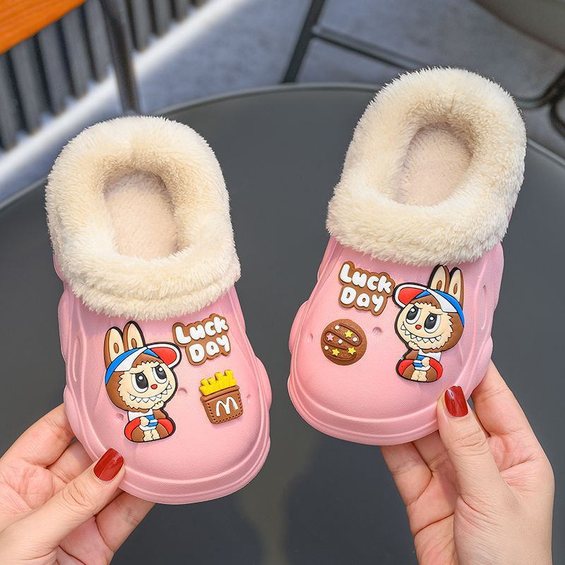Children's Cotton Slippers Winter Slippers for Boys and Girls Removable Home Indoor Fleece-Lined Warm Waterproof Fabric Baby