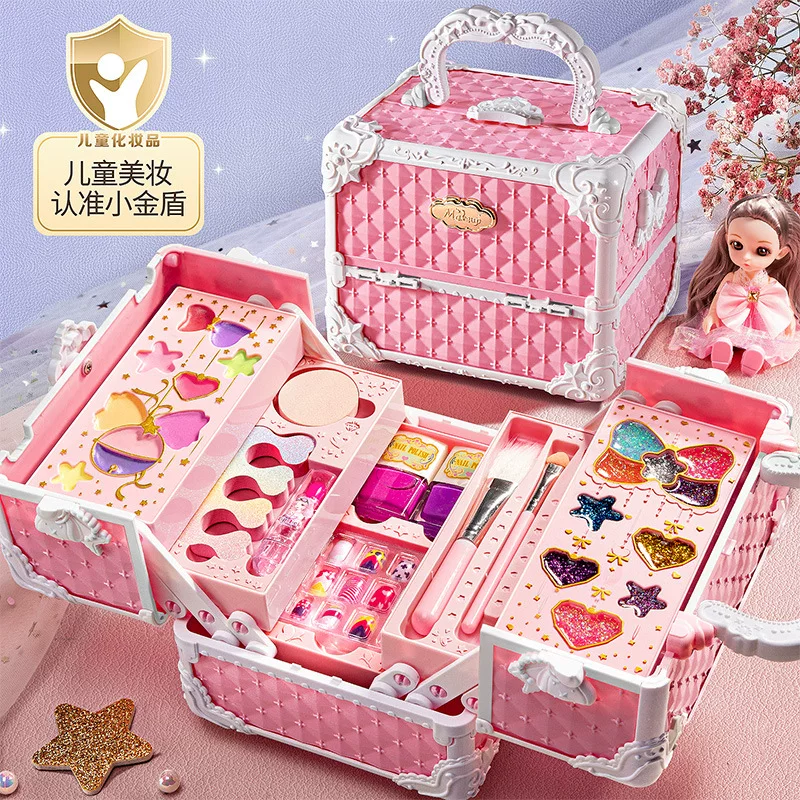 Handheld Princess Makeup Toy Box, Playset with Doll & Accessories, Gift Box, 22.4×19×16.4 cm