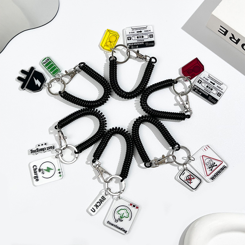Trendy Acrylic Spring Rope Keychain Joker Bag Pendant Wrist Spring Rope Couple Anti-lost Keychain