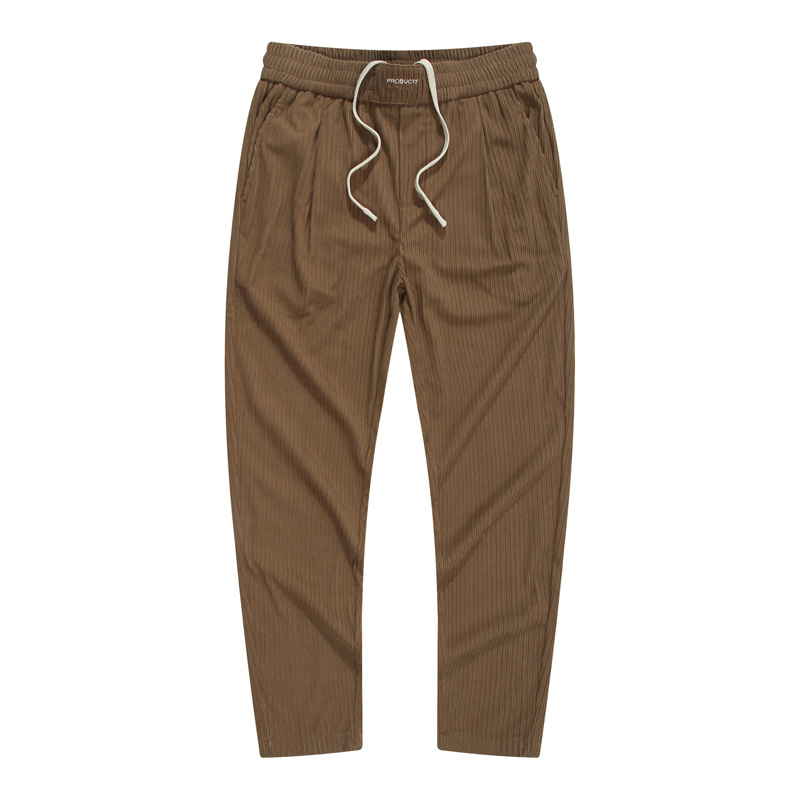 Men's Corduroy-Like Casual Pants - Straight-Leg Joggers With Twill Texture & Drawstring Waist (Khaki, Black, Dark Grey, M-XXL)_voghion.com