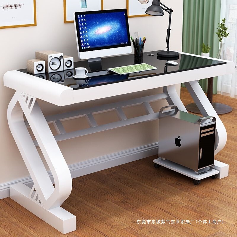Computer Desk for Home Use, Economical Office Tempered Glass Desktop Writing Desk, Student Study Desk, Simple Bedroom Table for Studying