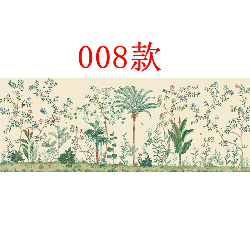 Wall mural wallpaper, green Chinese‑style flowers and birds, seamless TV background, multiple materials