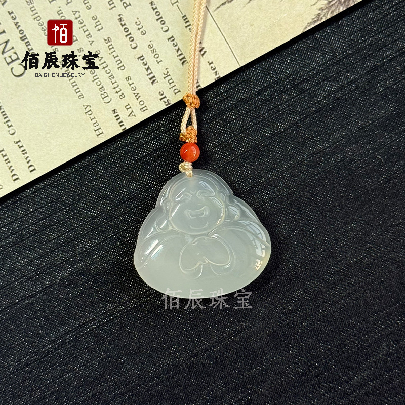 ホワイトカルセドニーペンダントハイアイスダブル貔貅安全バックル観音仏ひょうたん縁起の良い雲ロックペンダント瑪瑙翡翠ジュエリー