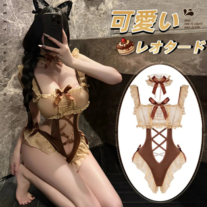 New Plus-Size Lingerie with a Sexy Retro Bow Tie, Hollow-Out Ruffles, and a Backless Design in a Pure and Alluring Style