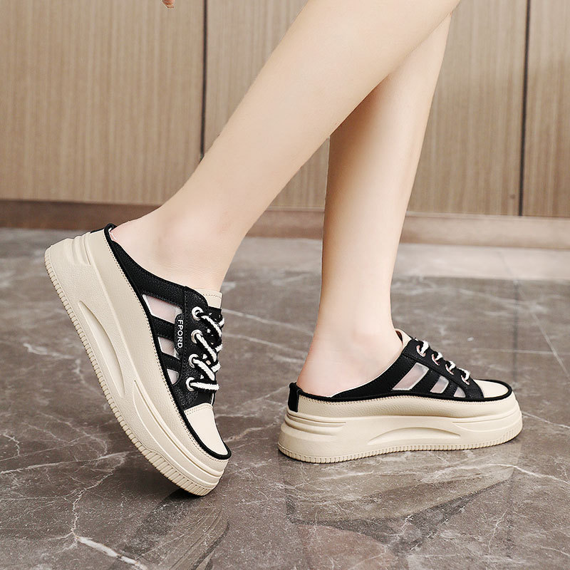2026 zapatillas de fondo grueso para mujeres con lazos de cabeza redonda con zapatillas frías con la cabeza de medio remolque antideslizante con suela suave universal no cansará los pies image 4