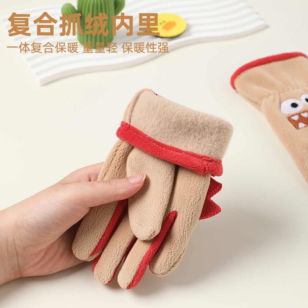 Niños y niñas con guantes de dibujos animados en otoño y invierno, estudiantes de vello de grano olímpico para montar al aire libre, guantes de dibujos animados cálidos a prueba de frío